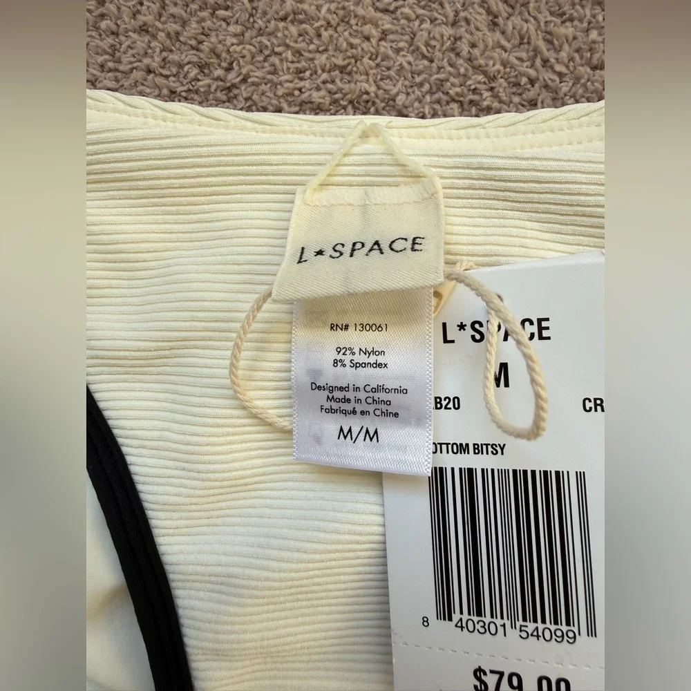 NEW - L*SPACE - Ribbed Jay Bikini BITSY Bottom - CREAM/BLACK - Picture 4 of 6